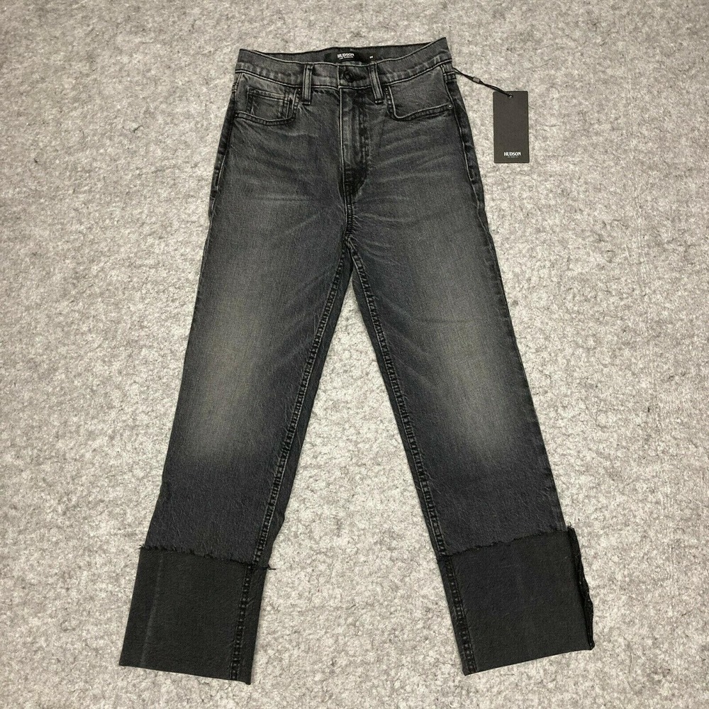 Hudson Jeans Womens 25 Black Lightening Remi High Rise Straight Deep Cuff Hem